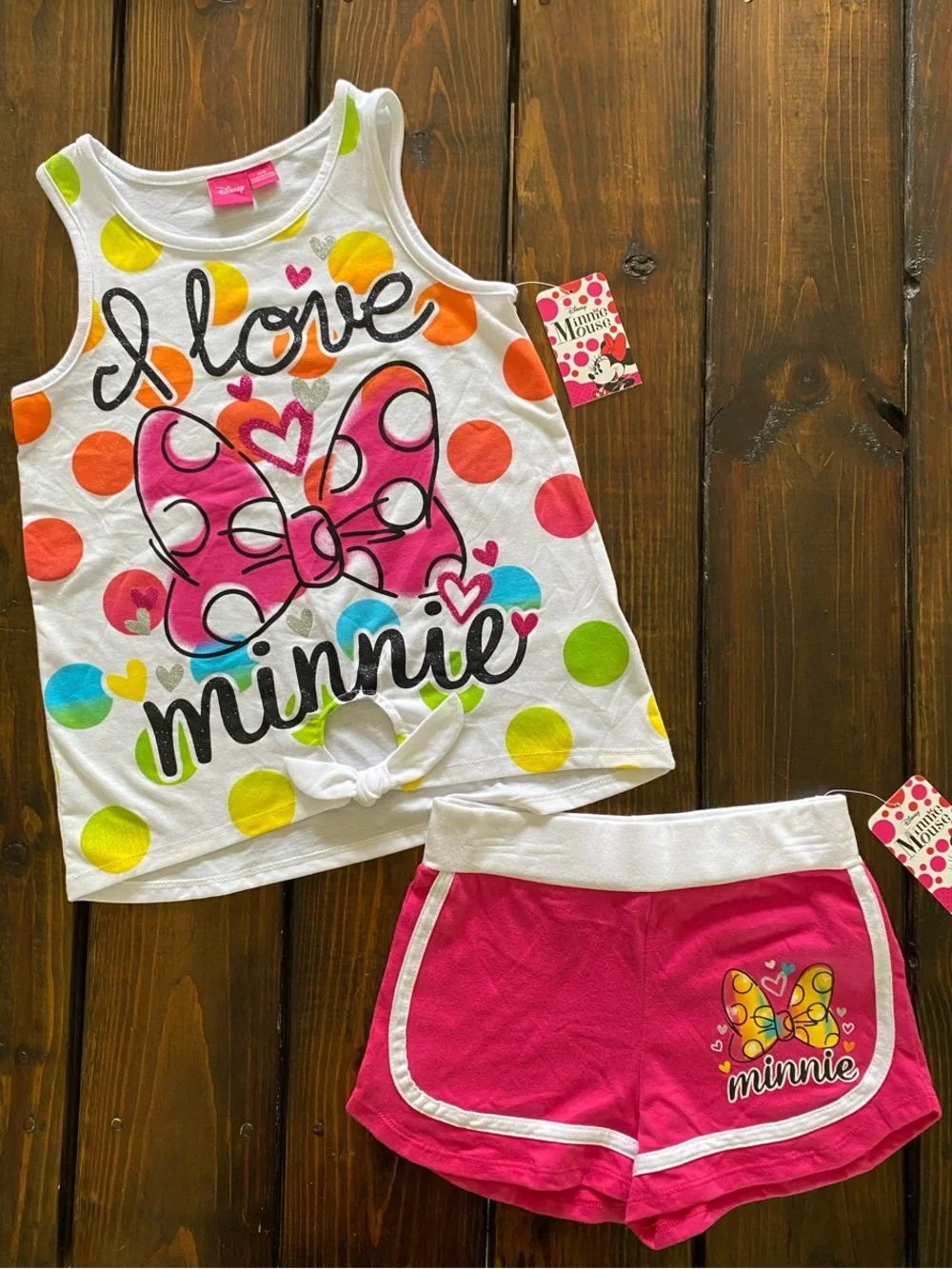Disney Minnie Polka Dot Tank & Pink Bow Shorts & Tank Set Size 7/8